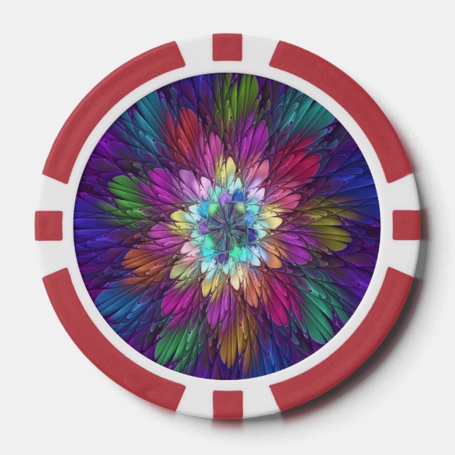 Farbenfrohe Psychedelische Blume Abstraktes Frakta Pokerchips (Vorderseite)