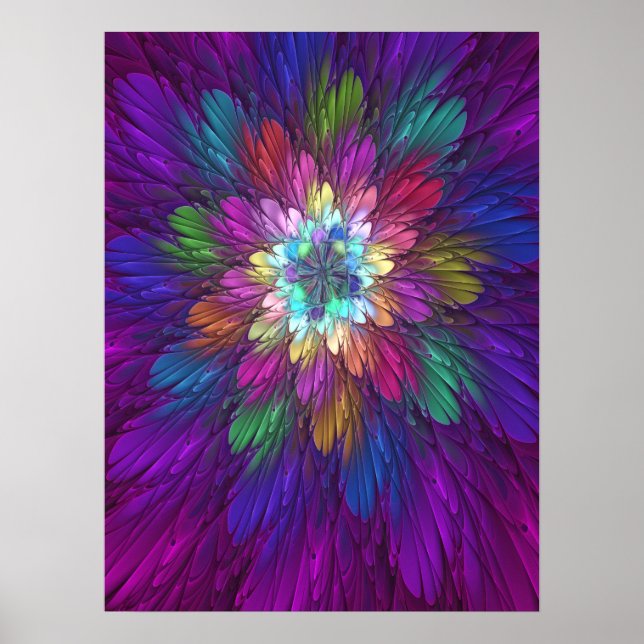 Farbenfrohe Psychedelische Blume Abstraktes Frakta Poster (Vorne)