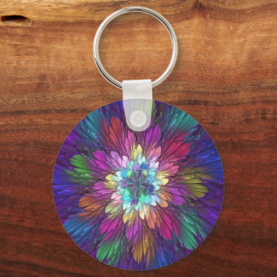 Farbenfrohe Psychedelische Blume Abstraktes Frakta Schlüsselanhänger