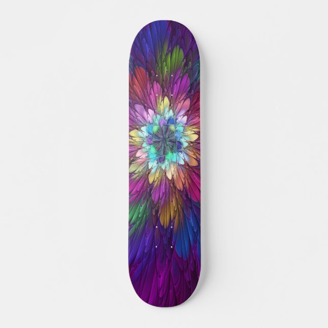 Farbenfrohe Psychedelische Blume Abstraktes Frakta Skateboard (Vorne)