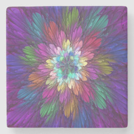 Farbenfrohe Psychedelische Blume Abstraktes Frakta Steinuntersetzer