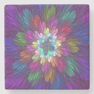 Farbenfrohe Psychedelische Blume Abstraktes Frakta Steinuntersetzer