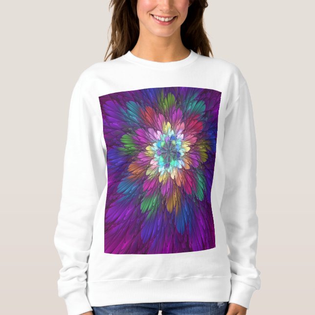 Farbenfrohe Psychedelische Blume Abstraktes Frakta Sweatshirt (Vorderseite)