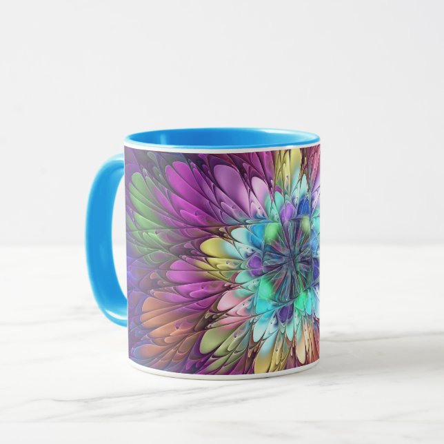 Farbenfrohe Psychedelische Blume Abstraktes Frakta Tasse (Vorderseite Links)