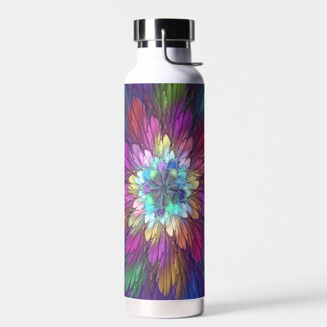 Farbenfrohe Psychedelische Blume Abstraktes Frakta Trinkflasche (Links)