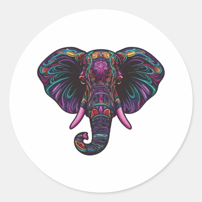 Farbenfrohe psychedelische Elefantin Runder Aufkleber (Vorderseite)