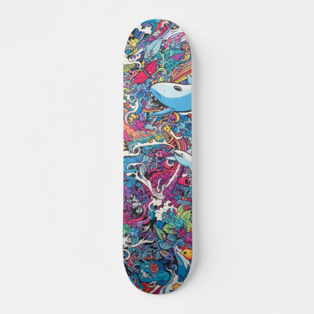 Farbenfrohe, psychedelische Meerestiere Skateboard (Vorne)