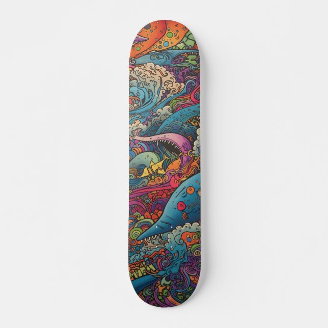 Farbenfrohe, psychedelische Meerestiere Skateboard (Vorne)