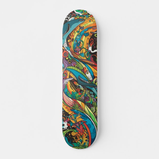 Farbenfrohe, psychedelische Meerestiere Skateboard (Vorne)