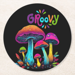 Farbenfrohe psychedelische Pilze- Runder Pappuntersetzer