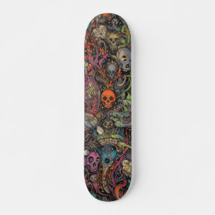 Farbenfrohe psychedelische Schädel Skateboard
