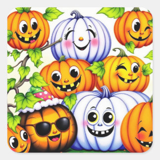 Farbenfrohe Pumpkin-Aufkleber Quadratischer Aufkleber
