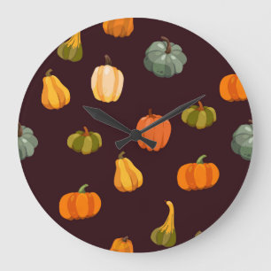 Farbenfrohe Pumpkins: dunkle Herbsteleganz. Große Wanduhr