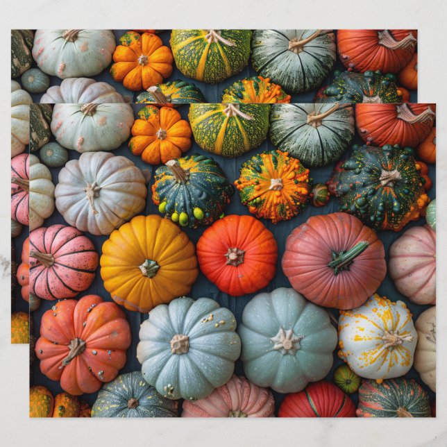 Farbenfrohe Pumpkins Gourds Squash Scrapbook Paper (Vorne/Hinten)