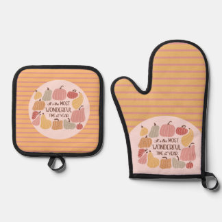 Farbenfrohe Pumpkins Herbst Herbst Ofenhandschuh & Topflappen-Set
