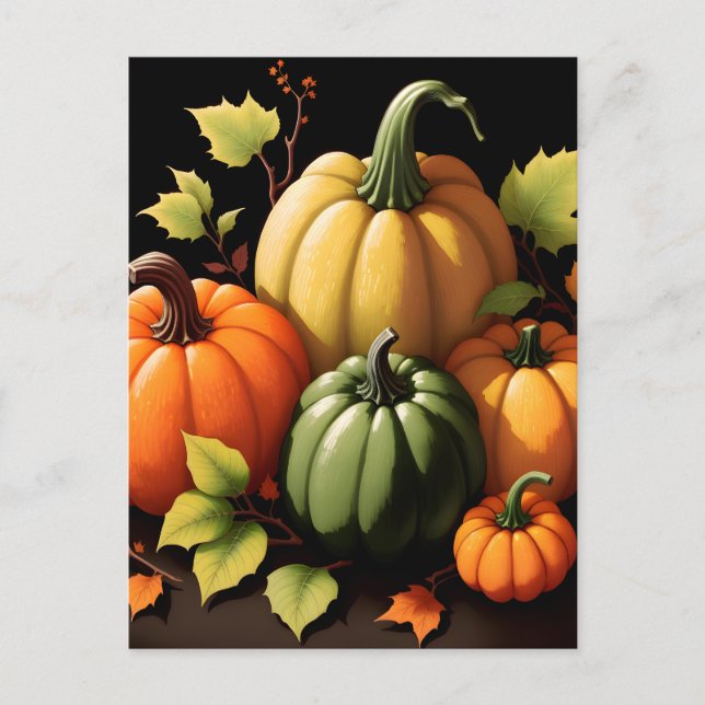 Farbenfrohe Pumpkins Schwarzer Hintergrund Postkarte (Vorderseite)