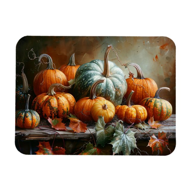 Farbenfrohe Pumpkins und Blätter Vintag Magnet (Horizontal)