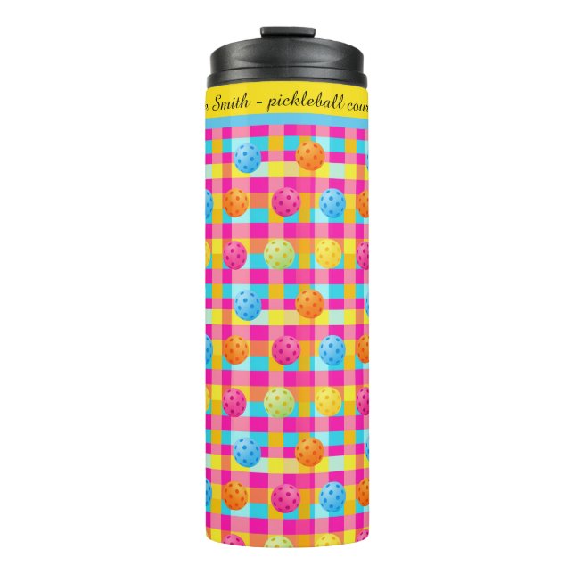 Farbenfrohe Punkte mit Text Thermosbecher (Vorderseite)