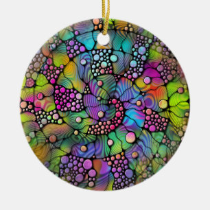 Farbenfrohe Punkte Spiralen Handmalerei 1 Keramik Ornament