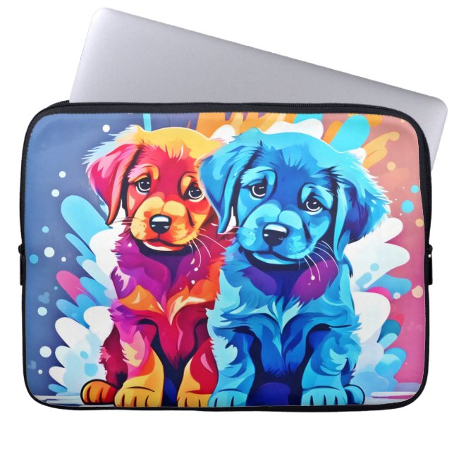 Farbenfrohe Puppy Art Laptopschutzhülle (Vorderseite)