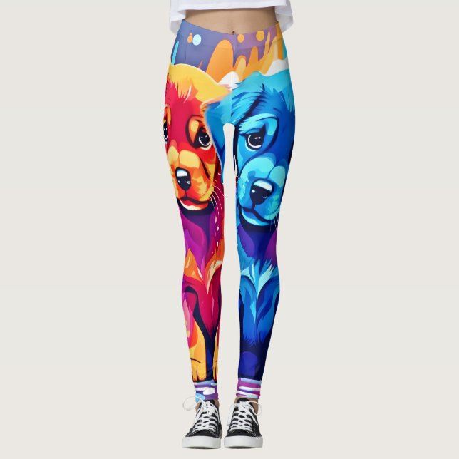 Farbenfrohe Puppy Art Leggings (Vorderseite)