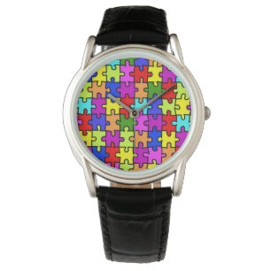 Farbenfrohe Puzzleteile aus Regenbogen Armbanduhr