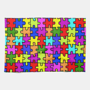 Farbenfrohe Puzzleteile aus Regenbogen Handtuch
