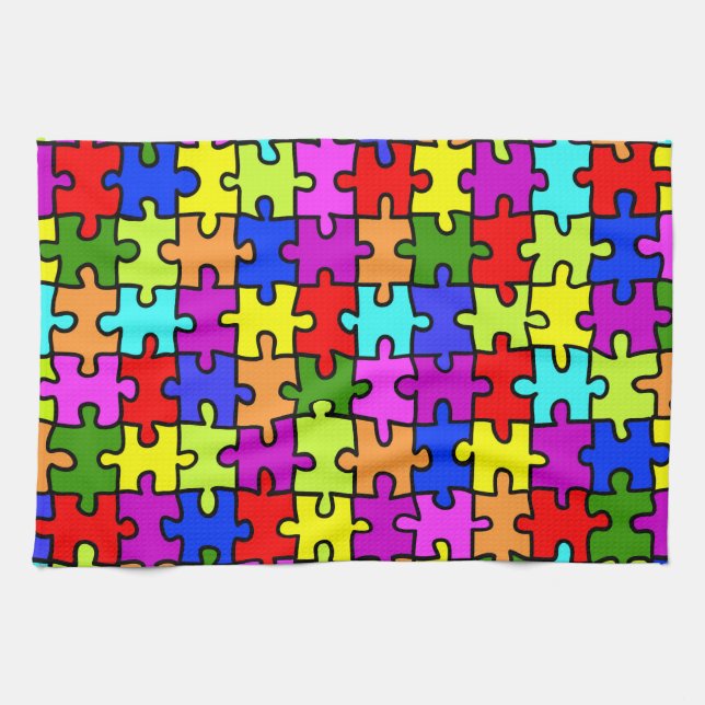 Farbenfrohe Puzzleteile aus Regenbogen Handtuch (Horizontal)