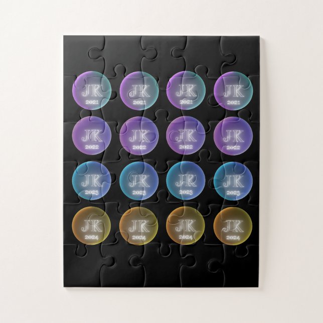 Farbenfrohe Quadrat Design Logo vier Jahre Puzzle (Vertikal)