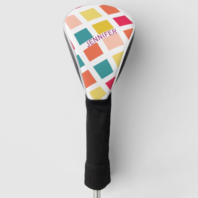Farbenfrohe Quadrat im Retro-Stil Golf Headcover (Vorderseite)