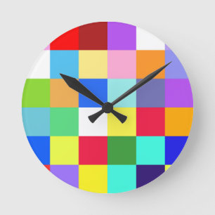 Farbenfrohe Quadrate Karos Runde Wanduhr