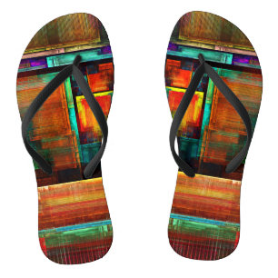 Farbenfrohe Quadrate Modernes Abstract Art Muster Flip Flops
