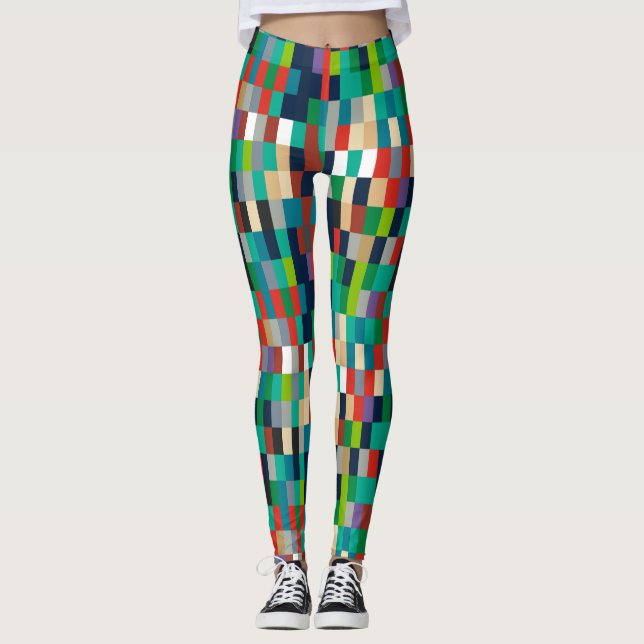 Farbenfrohe Quadrate Muster Leggings (Vorderseite)