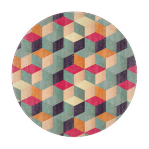 Farbenfrohe Quadrate, retro geometrisches Muster. Schneidebrett