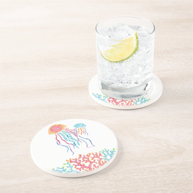 Farbenfrohe Qualle Sandstone Untersetzer (Seite)