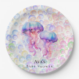 Farbenfrohe Qualle und Bläschen Girl Baby Dusche Pappteller