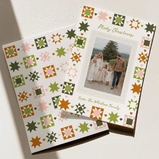 Farbenfrohe Quilt-Familien-Weihnachtskarte Feiertagskarte