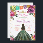 farbenfrohe Quinceañera Smarald Green Blume Geburt Einladung<br><div class="desc">Quinceañera Emerald Green Gold farbenfrohe Blumen Geburtstag Krone Einladung Mis Quince Anos,  15. Geburtstag, </div>