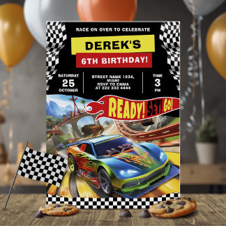 Farbenfrohe Race Car Geburtstagsparty Einladung