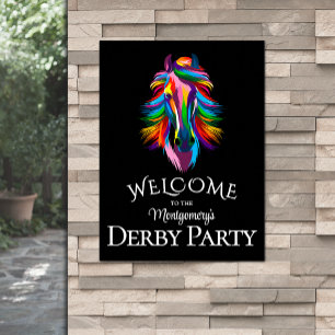 Farbenfrohe Racehorse Derby Party Black Willkommen Poster