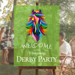Farbenfrohe Racehorse Derby Party Willkommen Acrylschild
