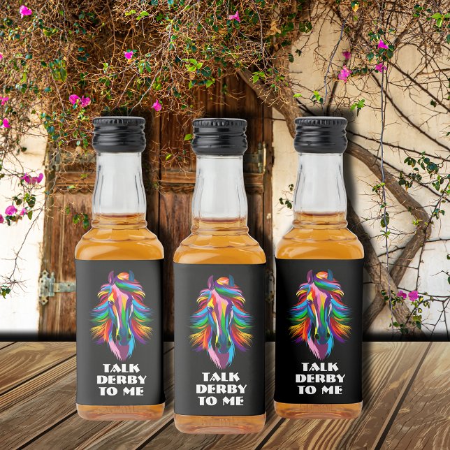 Farbenfrohe Racehorse Rede Derby mit mir Alkoholflaschenetikett (Colorful Racehorse Talk Derby to Me Liquor Bottle Label)