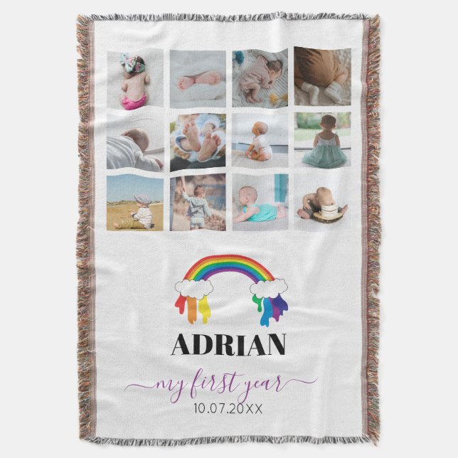 Farbenfrohe Rainbow Baby First Year Foto Collage Decke (Vorderseite Vertikal)