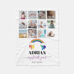 Farbenfrohe Rainbow Baby First Year Foto Collage Fleecedecke