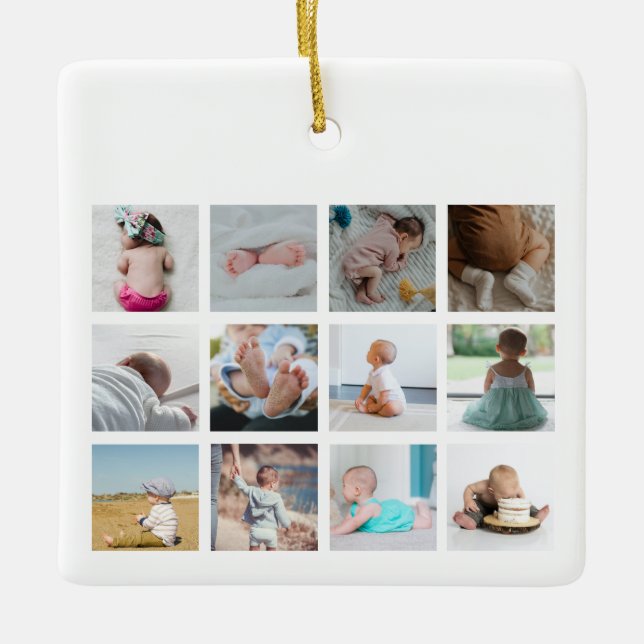 Farbenfrohe Rainbow Baby First Year Foto Collage Keramikornament (Vorderseite)