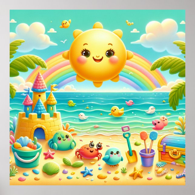 Farbenfrohe Rainbow Beach Kinderzimmer Poster (Vorne)