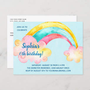Farbenfrohe Rainbow Birthday Party Einladung Postkarte