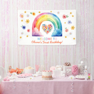 Farbenfrohe Rainbow Cloud Blume Herzlich willkomme Banner