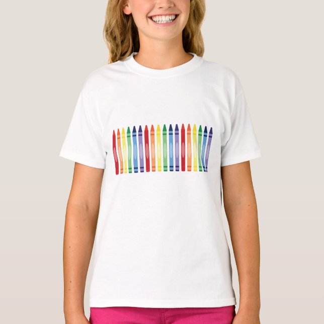 Farbenfrohe Rainbow Crayons T-Shirt (Vorderseite)