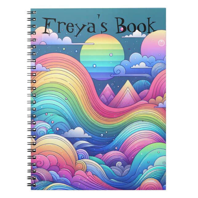 Farbenfrohe Rainbow Fantasy Landscape Notebook Notizblock (Vorderseite)